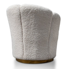 Lounge Chair - White synthetic wool Fabric with Brass Gold Base