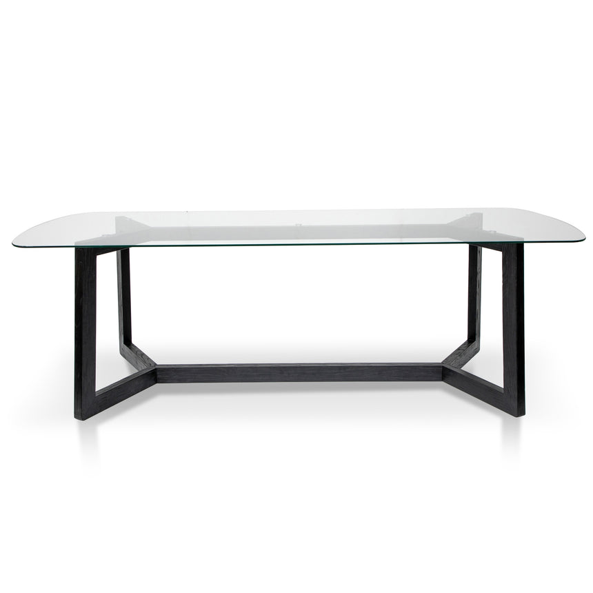 2.4m Dining Table - Glass Top with Black Base - View 2