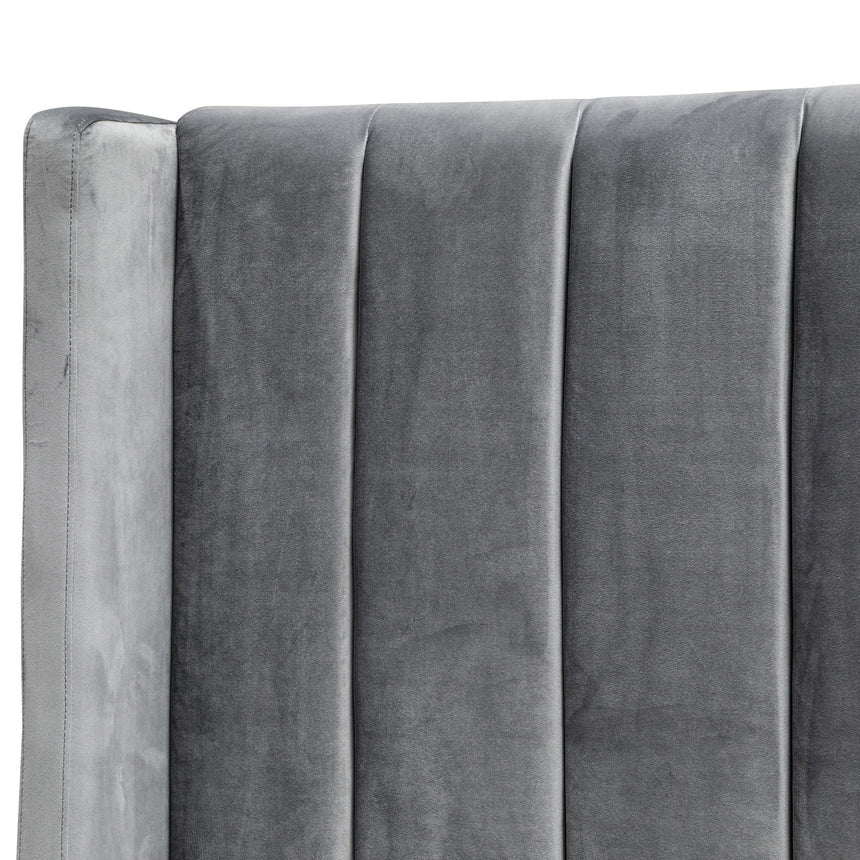 Queen Bed Frame - Wide Base in Charcoal Velvet - View 8