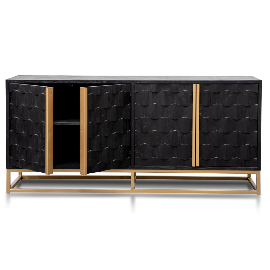 1.78m Sideboard - Black Wood with Gold Handle - View 2