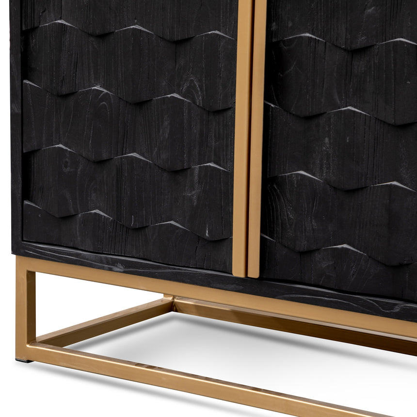 1.78m Sideboard - Black Wood with Gold Handle - View 10