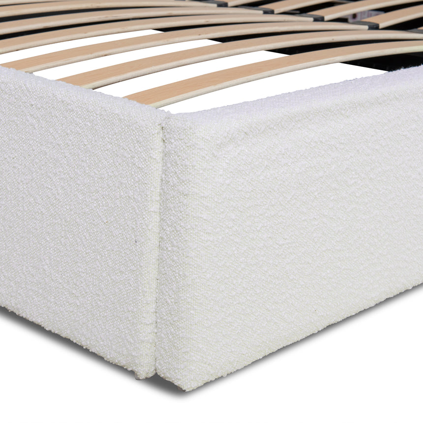 Queen Sized Bed Frame - Antique White Boucle with Storage - View 10