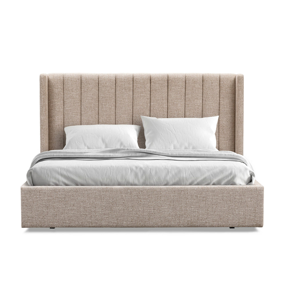 Queen Wide Base Bed Frame | Pale Beige | Myka Home - View 2