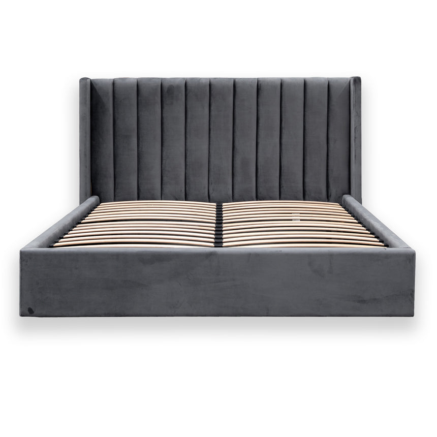 Queen Bed Frame - Wide Base in Charcoal Velvet - View 5