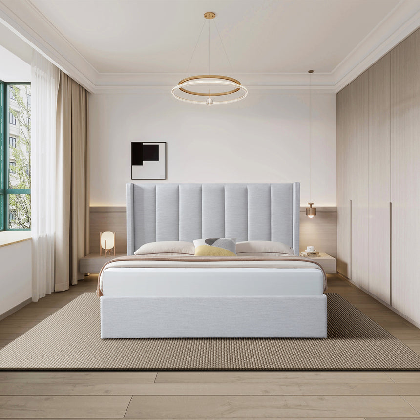 Florence King Bed Frame | Pearl Grey Storage | Myka Home - View 3