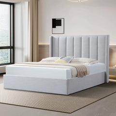 Florence King Bed Frame | Pearl Grey Storage | Myka Home