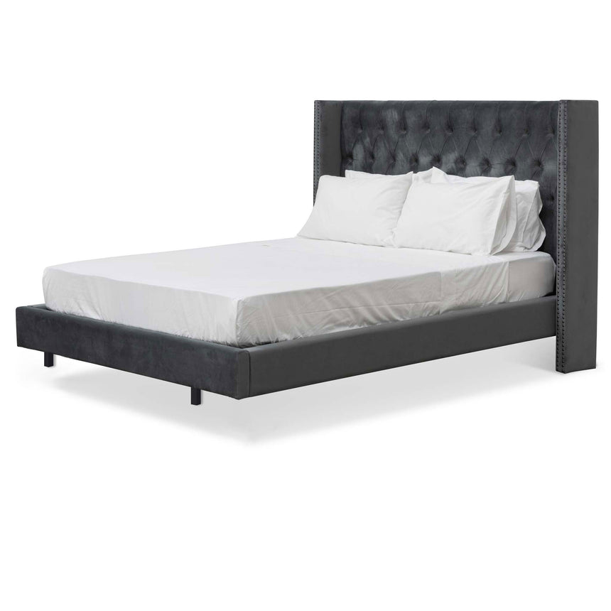 Queen Bed Frame - Charcoal Velvet