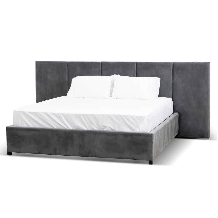 Slate Queen Bed Frame | Charcoal Velvet | Myka Home
