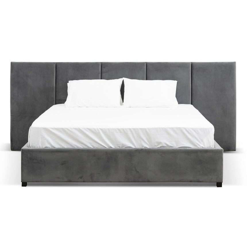 Slate Queen Bed Frame | Charcoal Velvet | Myka Home - View 2
