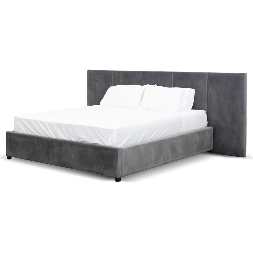Slate Queen Bed Frame | Charcoal Velvet | Myka Home - View 3