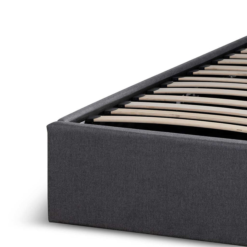 Fabric Queen Sized Bed Frame - Charcoal Grey with Storage - View 7