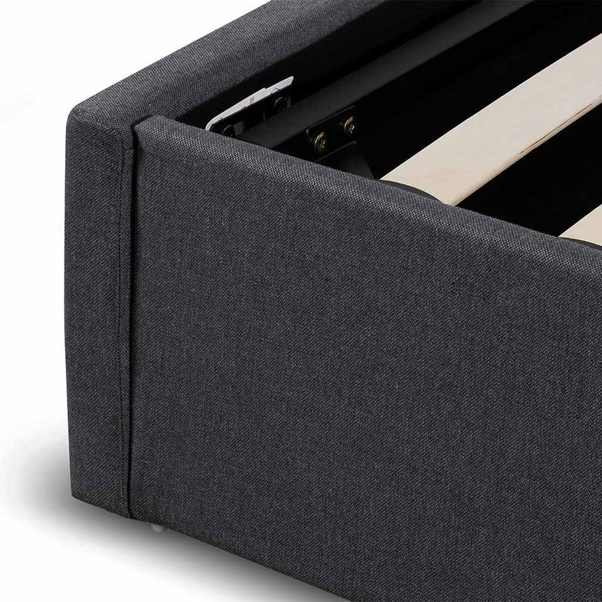 Fabric Queen Sized Bed Frame - Charcoal Grey with Storage - View 9