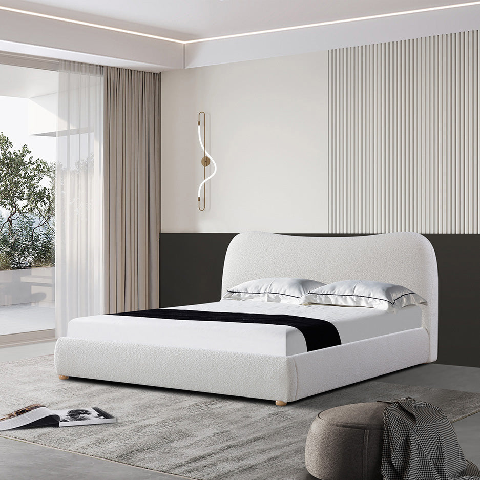 King Bed Frame - Cream White Boucle - View 2