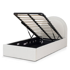 CBD8364-YO Single Sized Bed Frame - Antique White Boucle with Storage