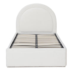 CBD8364-YO Single Sized Bed Frame - Antique White Boucle with Storage
