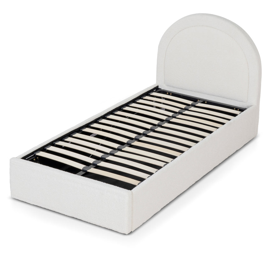 Single Sized Bed Frame - Antique White Boucle with Storage - View 4