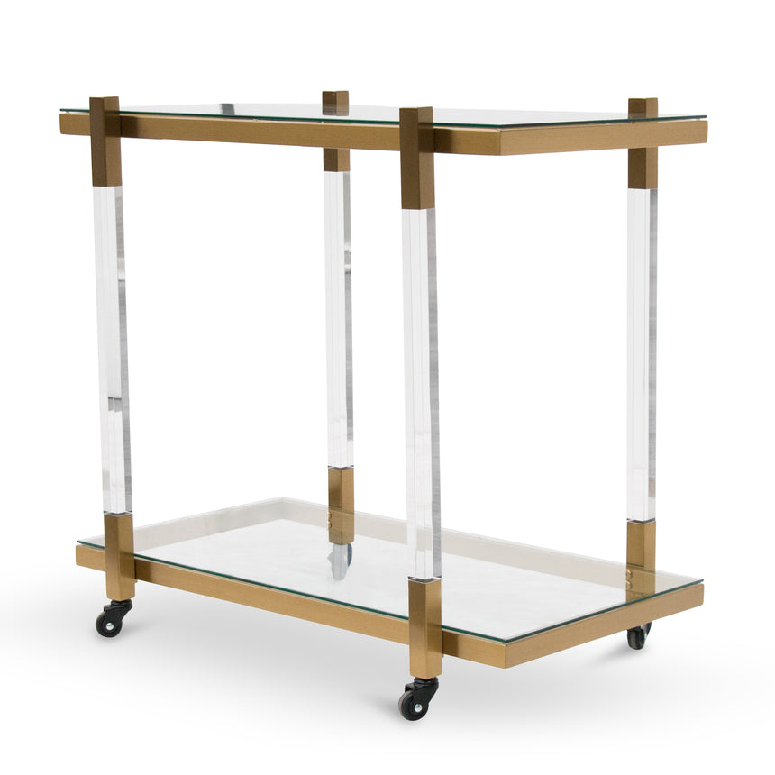 Glass Bar Cart - Brushed Gold - View 3