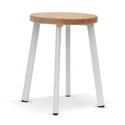 Ex Display - CBS6997-NH 46cm Natural Wooden Seat Low Stool - White  Legs