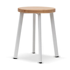 Ex Display - CBS6997-NH 46cm Natural Wooden Seat Low Stool - White Legs