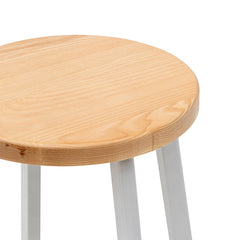 Ex Display - CBS6997-NH 46cm Natural Wooden Seat Low Stool - White Legs