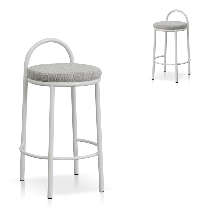 63cm White Frame Bar Stool - Coastal Light Grey (Set of 2)