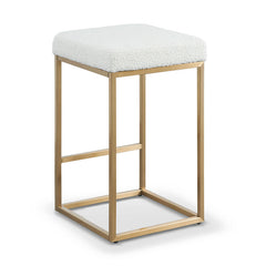 CBS8564-BS Daisy White Boucle Bar Stool - Brushed Gold Base