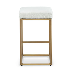 CBS8564-BS Daisy White Boucle Bar Stool - Brushed Gold Base