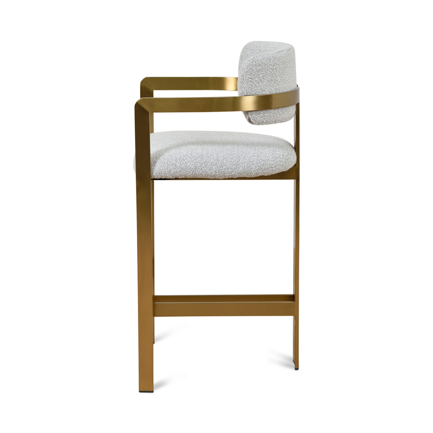 65cm Brushed Gold Bar Stool - Grey Boucle - View 6