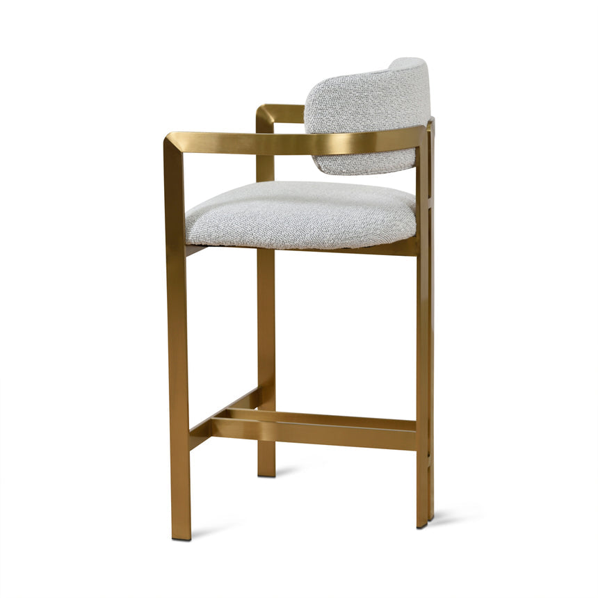65cm Brushed Gold Bar Stool - Grey Boucle - View 5