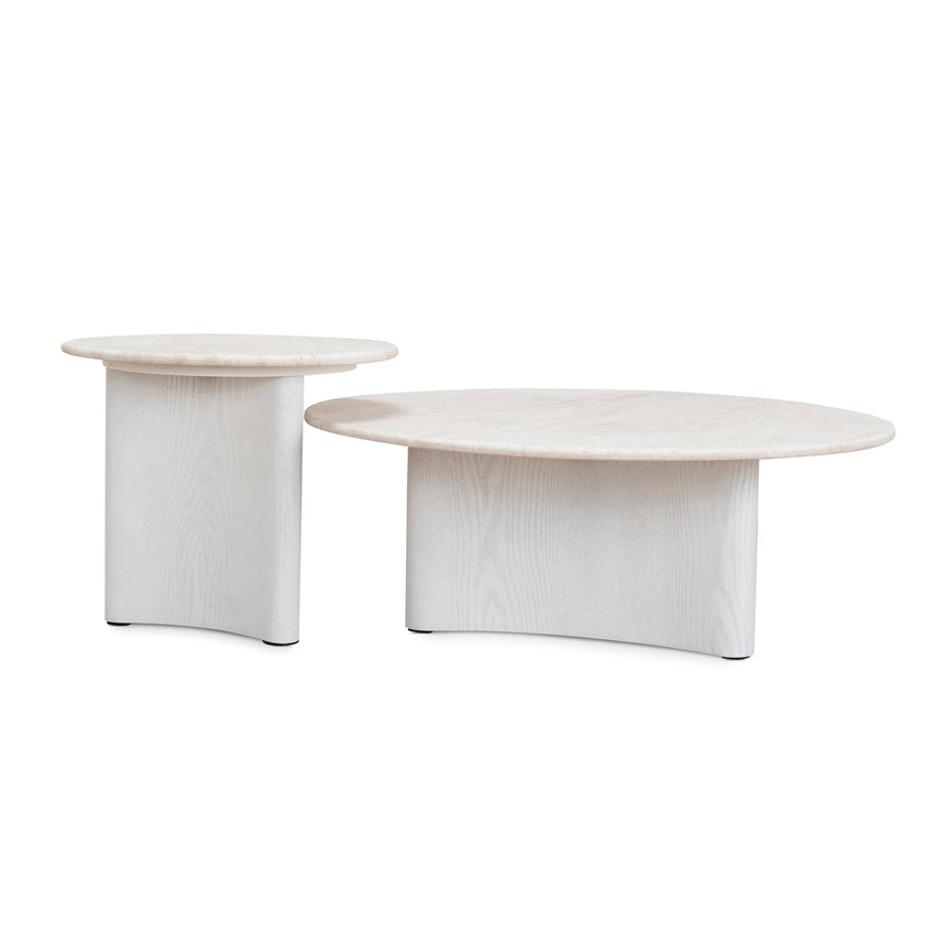 Nested Travertine Coffee Table - White