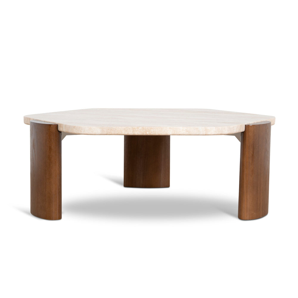 100cm Travertine Coffee Table | Walnut | Myka Home - View 2
