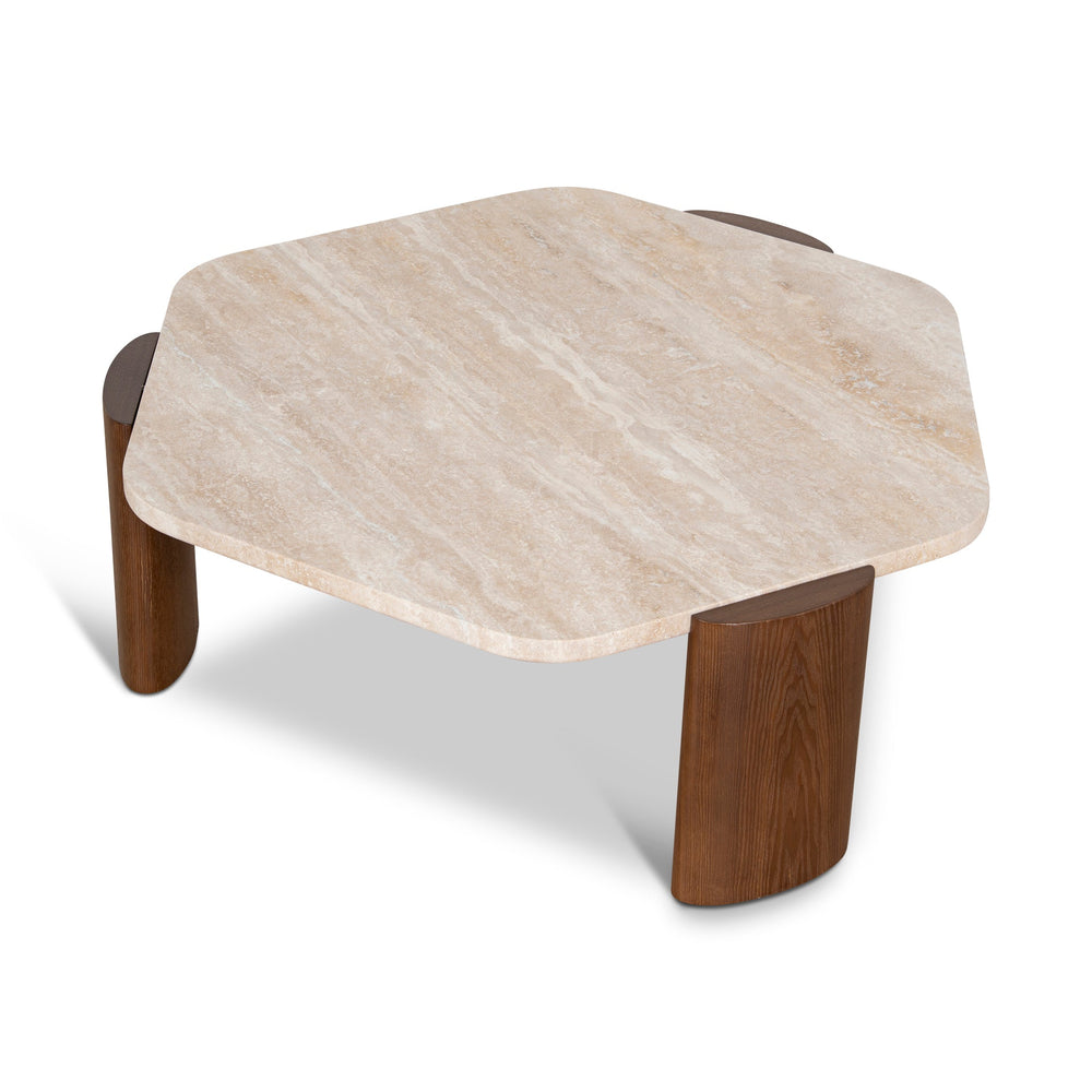 100cm Travertine Coffee Table | Walnut | Myka Home - View 4
