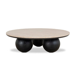 100CM Round Travertine Coffee Table | Black | Myka Home
