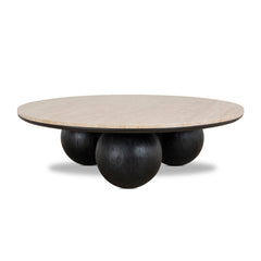100CM Round Travertine Coffee Table | Black | Myka Home