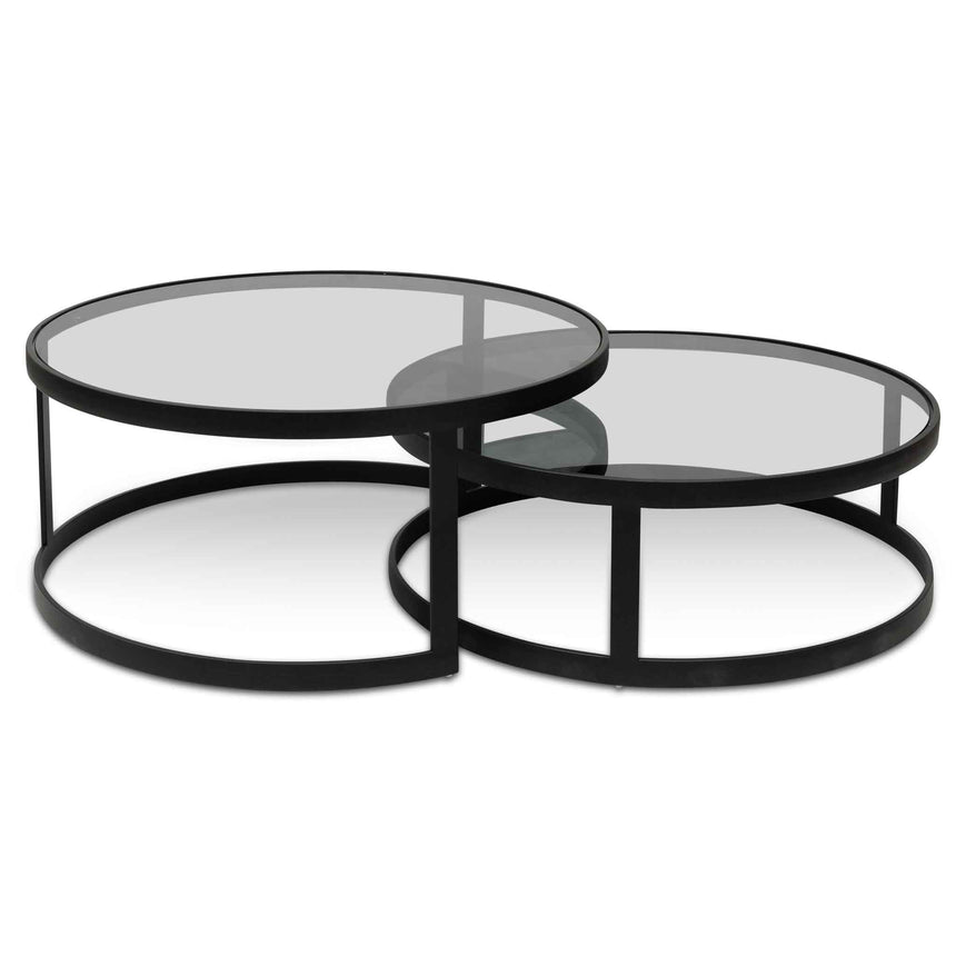Nested Grey Glass Coffee Table - Black Base - View 2