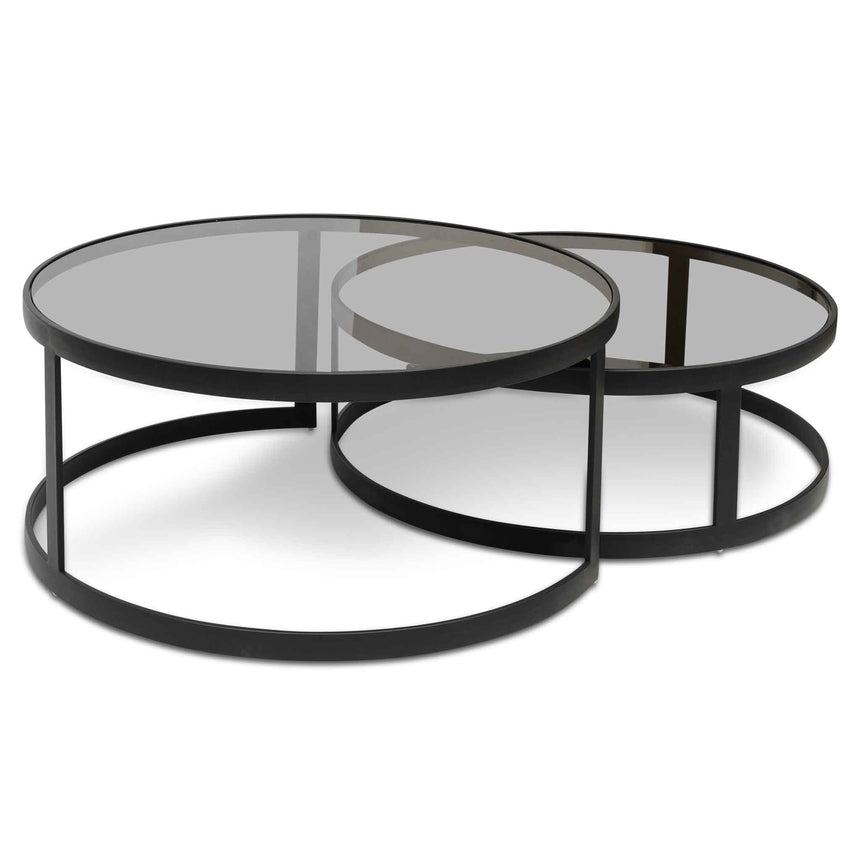 Nested Grey Glass Coffee Table - Black Base - View 4