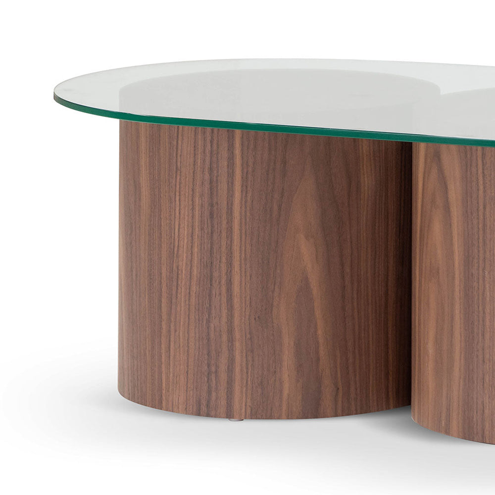 1.4m Oval Glass Coffee Table - Walnut - View 5