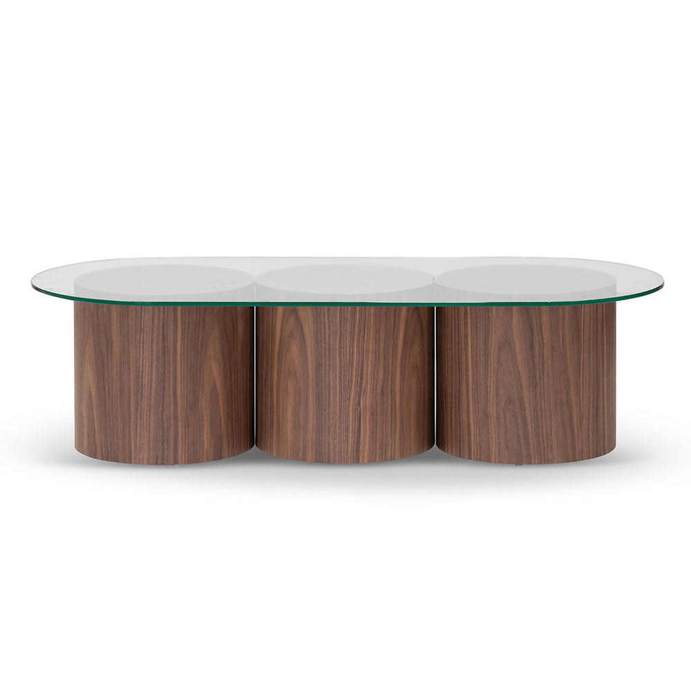 1.4m Oval Glass Coffee Table - Walnut - View 2
