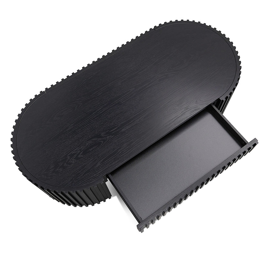 1.3m Oval Coffee Table - Full Black Oak - View 6