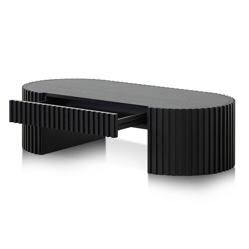 1.3m Oval Coffee Table - Full Black Oak - View 9