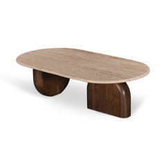 CCF8716-RB 1.2m Travertine Top Oval Coffee Table - Walnut