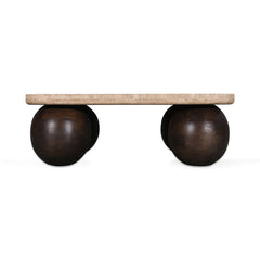 CCF8717-RB 90cm Travertine Top Coffee Table - Walnut