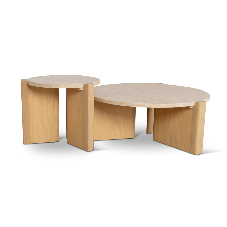 Travertine Top Round Nested Table - Creme Ash - View 2