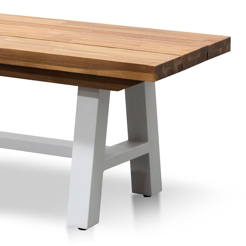 Outdoor Wooden Bench - Natural Top and White Legs - View 5