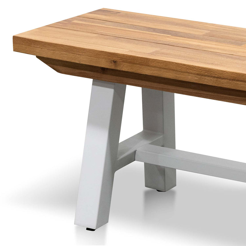 Outdoor Wooden Bench - Natural Top and White Legs - View 4