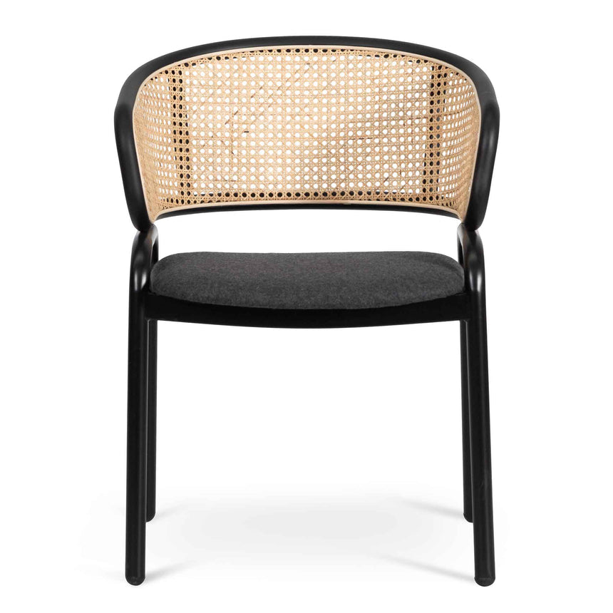 Fabric Dining Chair - Grey with Rattan Back (Set of 2) - View 3