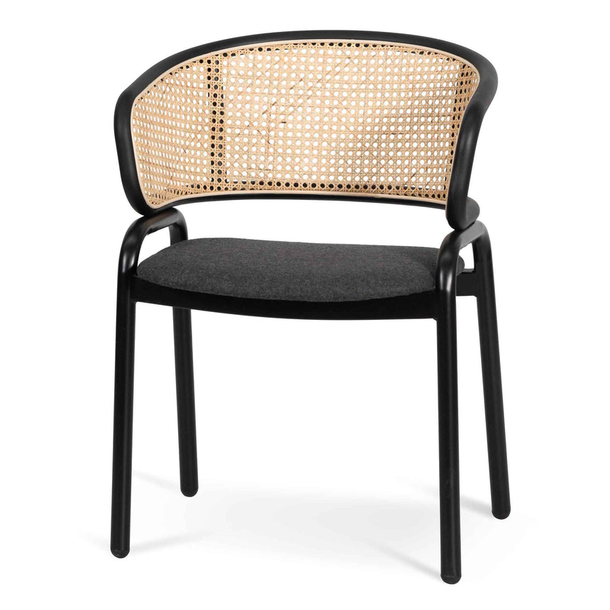 Fabric Dining Chair - Grey with Rattan Back (Set of 2) - View 4
