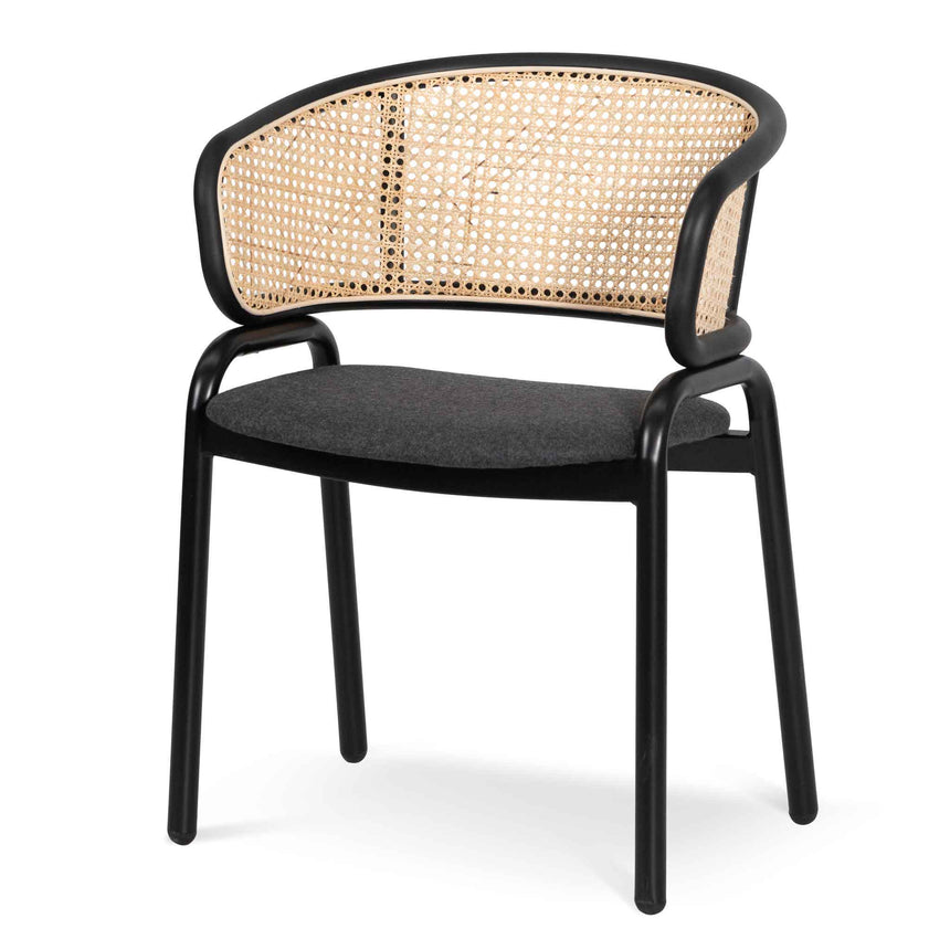 Fabric Dining Chair - Grey with Rattan Back (Set of 2) - View 2