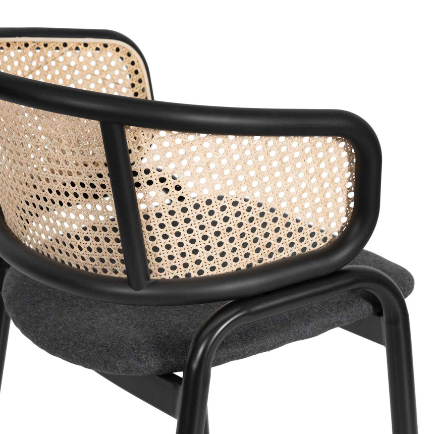 Fabric Dining Chair - Grey with Rattan Back (Set of 2) - View 9