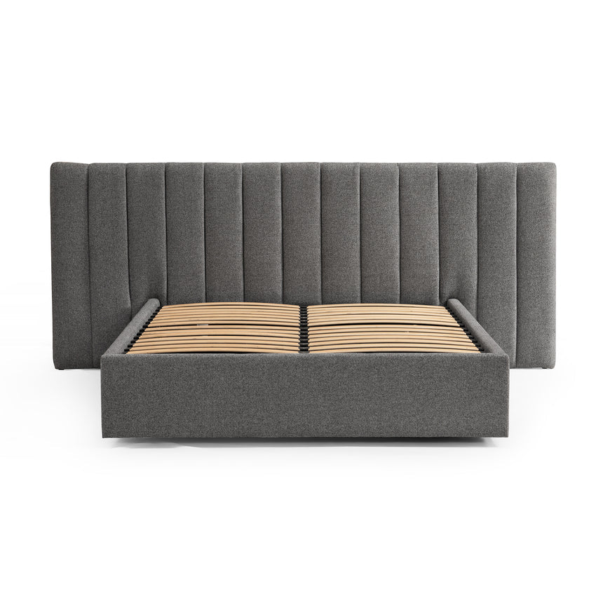 Wide Base Queen Bed Frame - Spec Charcoal with Storage - View 4